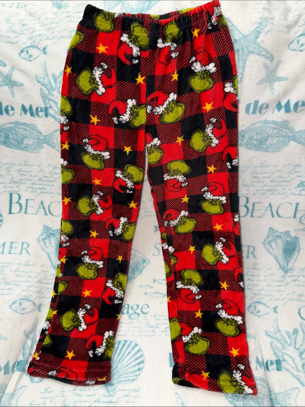 Dr. Seuss Grinch Red Black Green Plaid Kids Pajama Bottoms